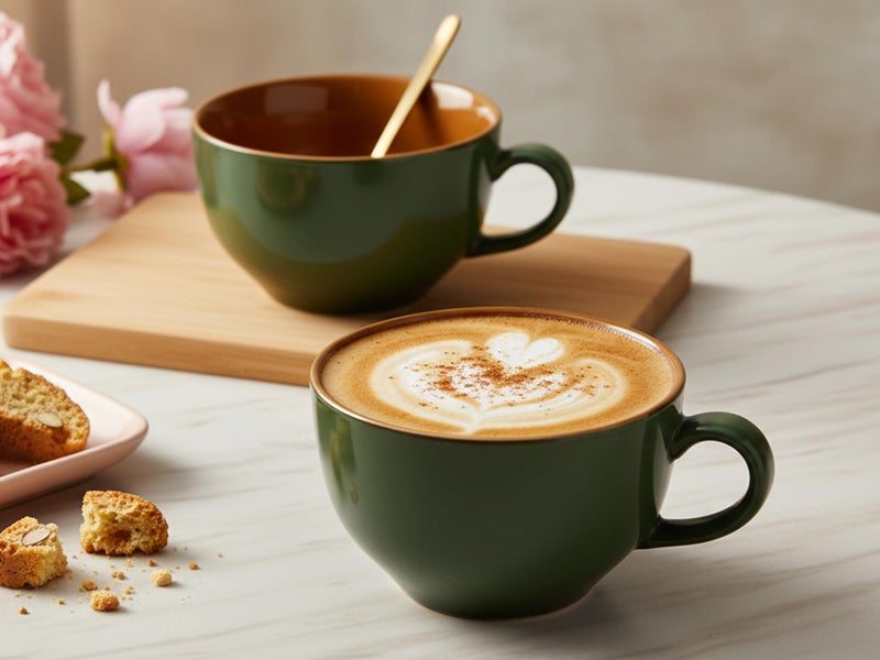 Bodhi House Ceramic Coffee Wide Large Mug with Handle - Set of 2, 350Ml Matte Finish | Bone Ash Free and Microwave Safe | for Cappuccino, Latte, Green Tea - Green - Image 1