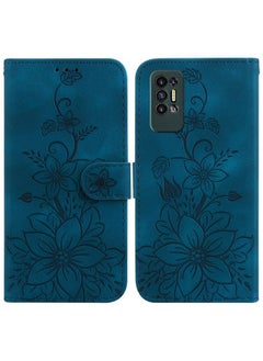 Case Cover For For Tecno Pova 2 Lily Embossed Leather Phone Case(Dark Blue)