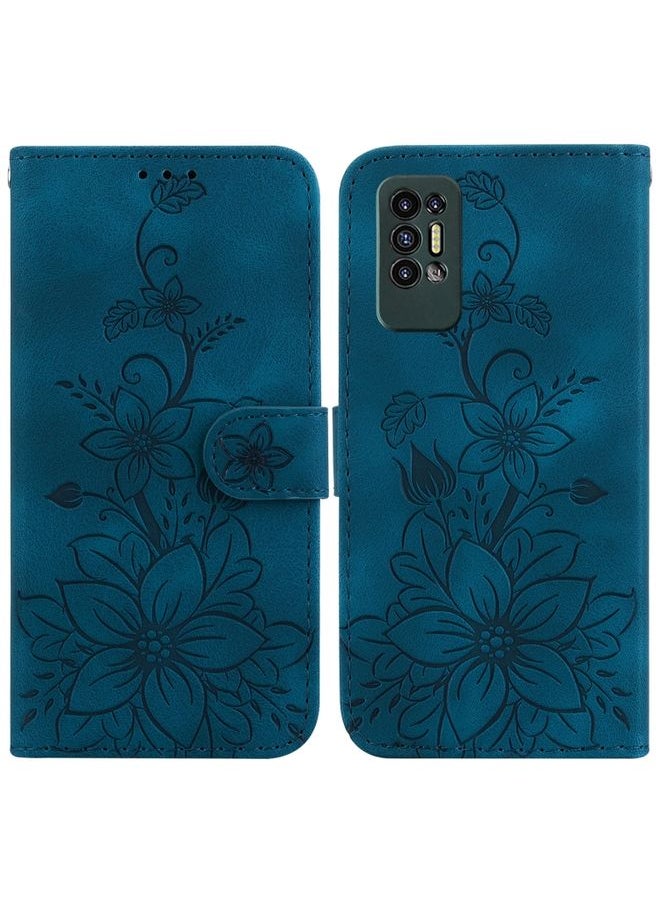HuHa - Case Cover For For Tecno Pova 2 Lily Embossed Leather Phone Case(Dark Blue) - Image 1