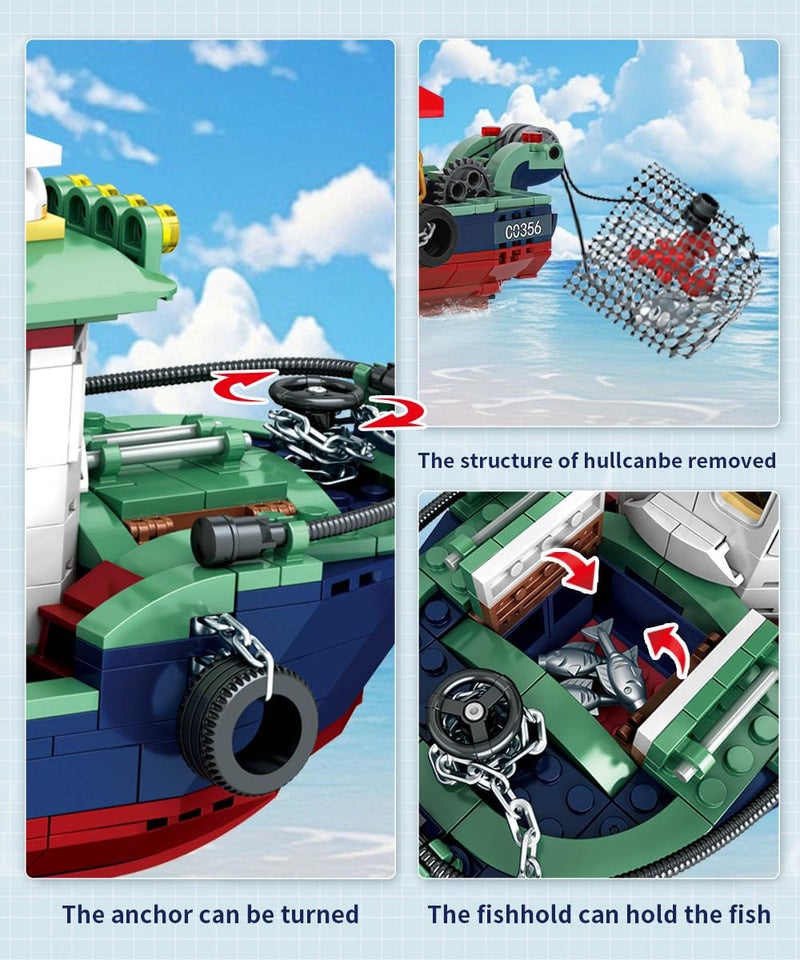 Mov stone City Ocean Fishing Boat Building Sets, Compatible with Lego City Boat, Sea Fishing Ship Building Set Collection Decoration, Gifts for Boys 6-12 Years Old (582 Pcs) - Image 4