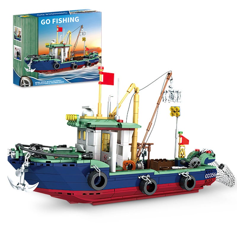Mov stone City Ocean Fishing Boat Building Sets, Compatible with Lego City Boat, Sea Fishing Ship Building Set Collection Decoration, Gifts for Boys 6-12 Years Old (582 Pcs) - Image 1