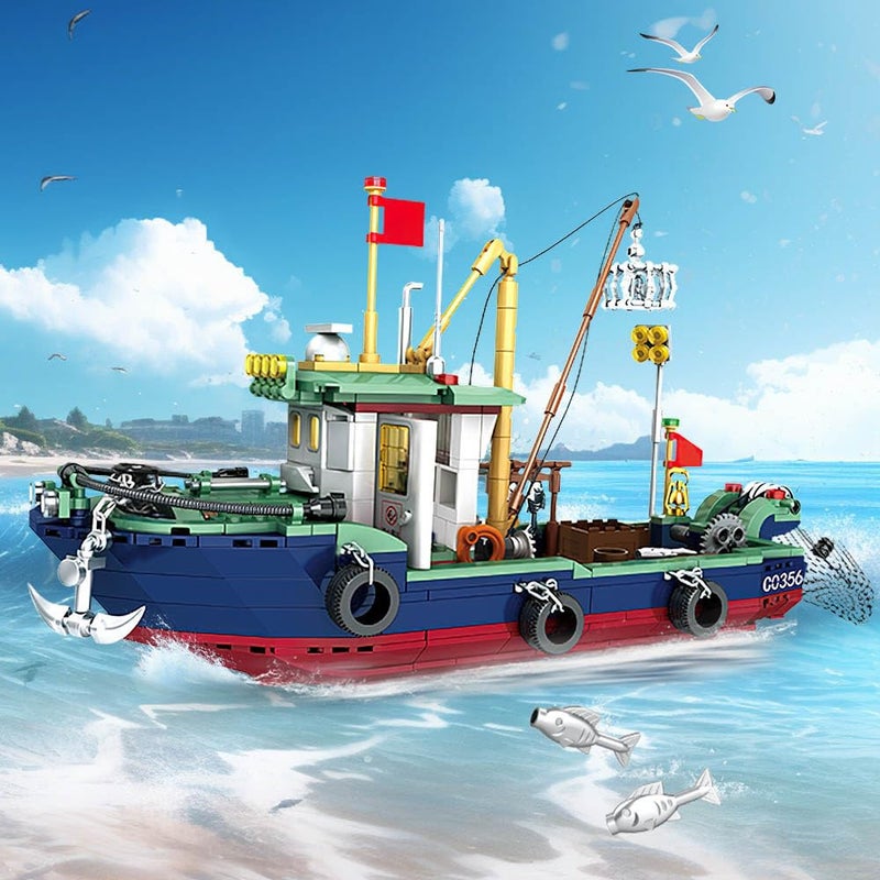 Mov stone City Ocean Fishing Boat Building Sets, Compatible with Lego City Boat, Sea Fishing Ship Building Set Collection Decoration, Gifts for Boys 6-12 Years Old (582 Pcs) - Image 2