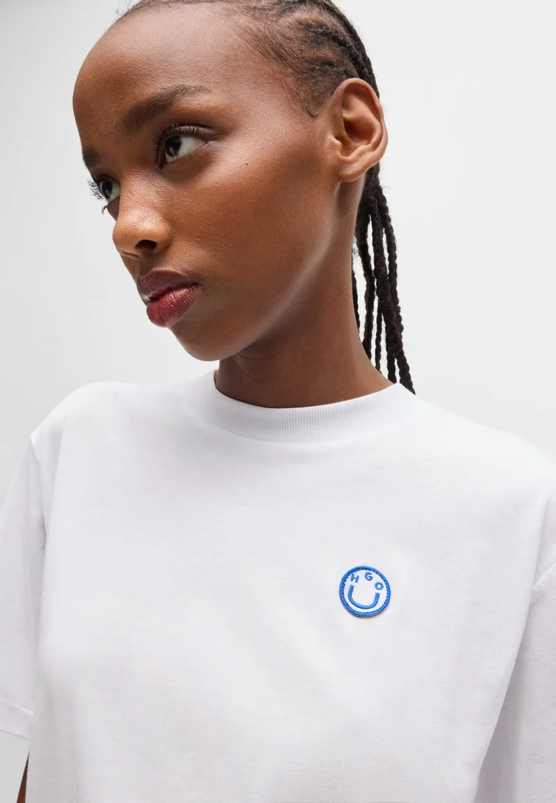 HUGO White Cotton-jersey T-shirt with Happy HUGO logo for Women | Best Price UAE
