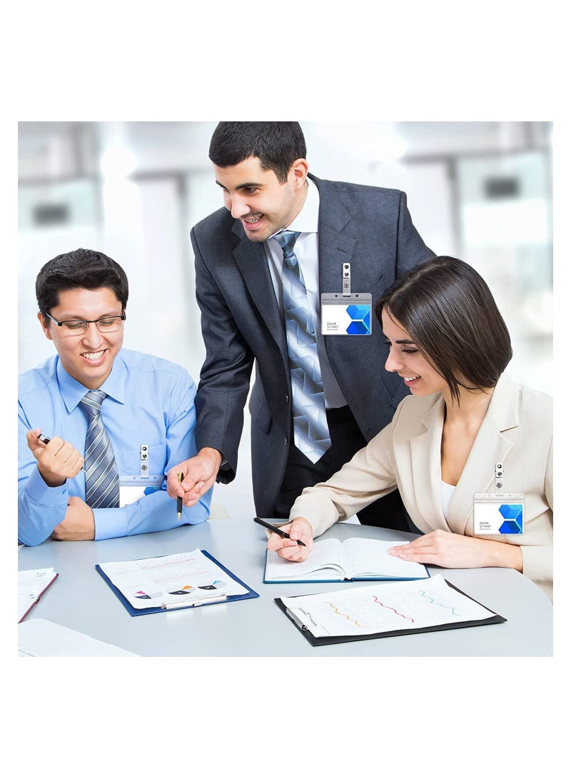 Metal Badge Clips with Clear PVC Straps for ID Cards and Name Tags, Double Hole Design, Office and School Supplies (100 Pack) - Image 3