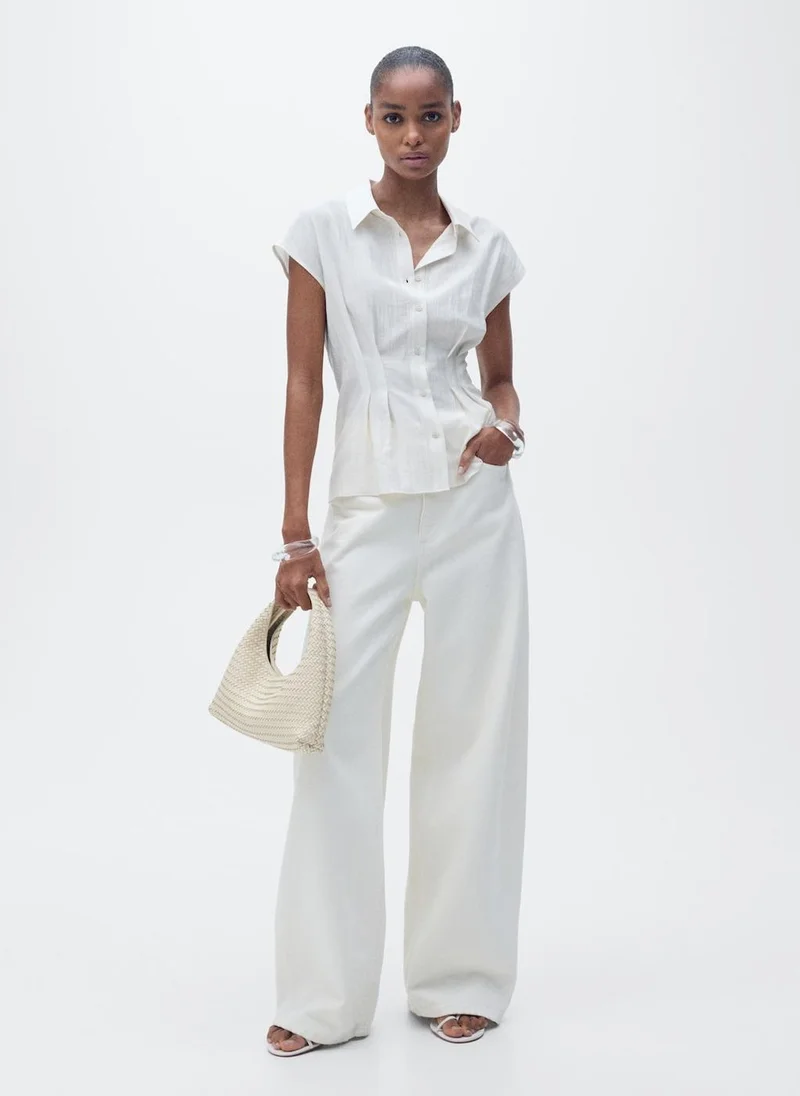MANGO Short-Sleeved Pleated Shirt