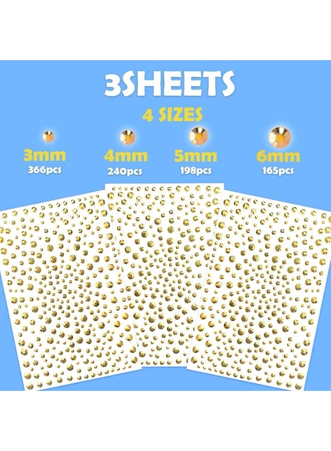 fantasize Gold Face Gems Glitter, 3pcs Stereo Gem Stickers, Hair Gems Rhinestone Stickers for Face, Eye, Makeup, Nail, Body - Image 3