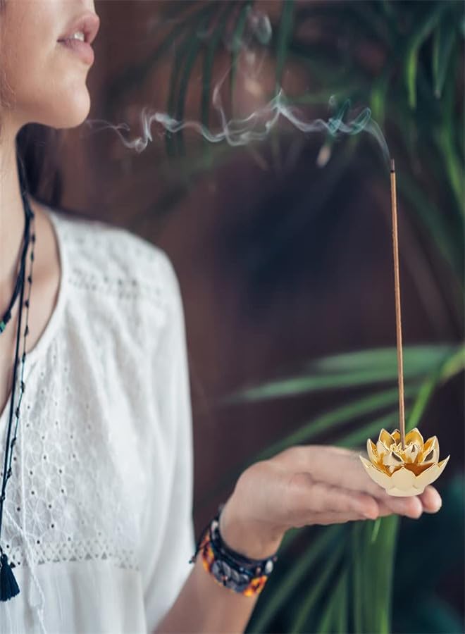 حوامل بخور معدنية 4 قطع، موقد بخور مصغر من سبيكة اللوتس، مبخرة مع جاذب رماد البخور لتزيين المنزل، اليوغا، السبا - Image 5