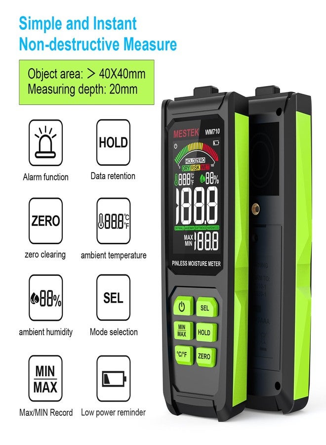 MESTEK Pinless Moisture Meter, MESTEK Wood Moisture Meter Digital Moisture Detector for Lumber Drywall Firewood Masonry Woodworking Plaster Floor Concrete Building with LCD Display Sound Alarm - Image 2