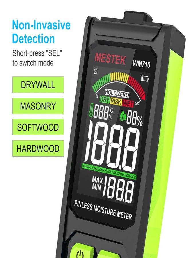 MESTEK Pinless Moisture Meter, MESTEK Wood Moisture Meter Digital Moisture Detector for Lumber Drywall Firewood Masonry Woodworking Plaster Floor Concrete Building with LCD Display Sound Alarm - Image 4
