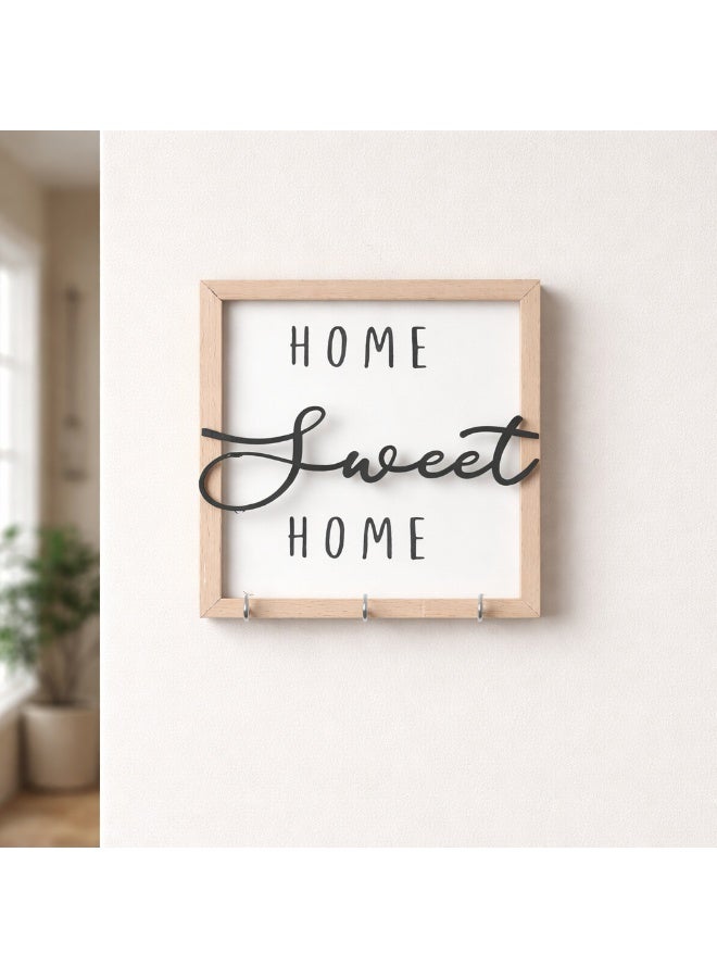 وردز كو حامل مفاتيح حائط خشبي “هوم سويت هوم” – برواز ديكور مزود بعلاقات للمفاتيح، لمسة ريفية لمدخل المنزل (15×15 سم) - Image 2