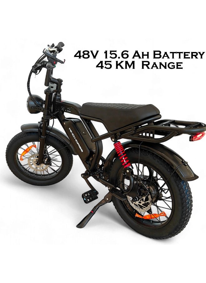 Wind Horse V8 PRO Electric Bike – 750W Gear Hub Motor, 48V 16.6AH Battery, 50KM/H Speed, 45KM Range, 20-Inch Fat Tires, Dual Suspension, Shimano 7-Speed, Carbon Alloy Frame, Dual Disc Brakes  - Image 3
