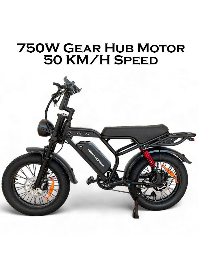 Wind Horse V8 PRO Electric Bike – 750W Gear Hub Motor, 48V 16.6AH Battery, 50KM/H Speed, 45KM Range, 20-Inch Fat Tires, Dual Suspension, Shimano 7-Speed, Carbon Alloy Frame, Dual Disc Brakes  - Image 2