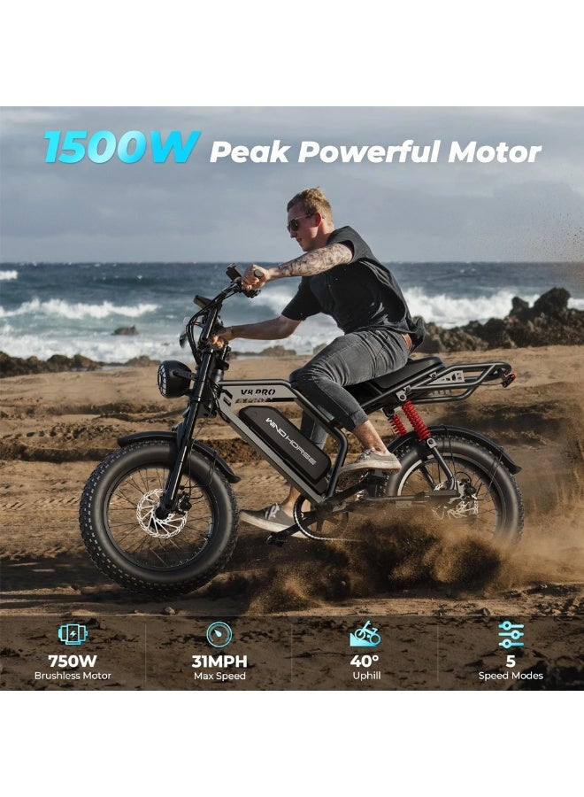 Wind Horse V8 PRO Electric Bike – 750W Gear Hub Motor, 48V 16.6AH Battery, 50KM/H Speed, 45KM Range, 20-Inch Fat Tires, Dual Suspension, Shimano 7-Speed, Carbon Alloy Frame, Dual Disc Brakes - Image 2