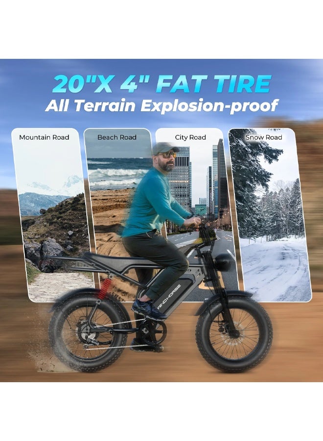 Wind Horse V8 PRO Electric Bike – 750W Gear Hub Motor, 48V 16.6AH Battery, 50KM/H Speed, 45KM Range, 20-Inch Fat Tires, Dual Suspension, Shimano 7-Speed, Carbon Alloy Frame, Dual Disc Brakes - Image 5