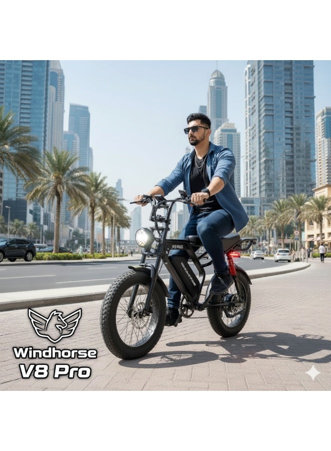 Wind Horse V8 PRO Electric Bike – 750W Gear Hub Motor, 48V 16.6AH Battery, 50KM/H Speed, 45KM Range, 20-Inch Fat Tires, Dual Suspension, Shimano 7-Speed, Carbon Alloy Frame, Dual Disc Brakes - Image 2