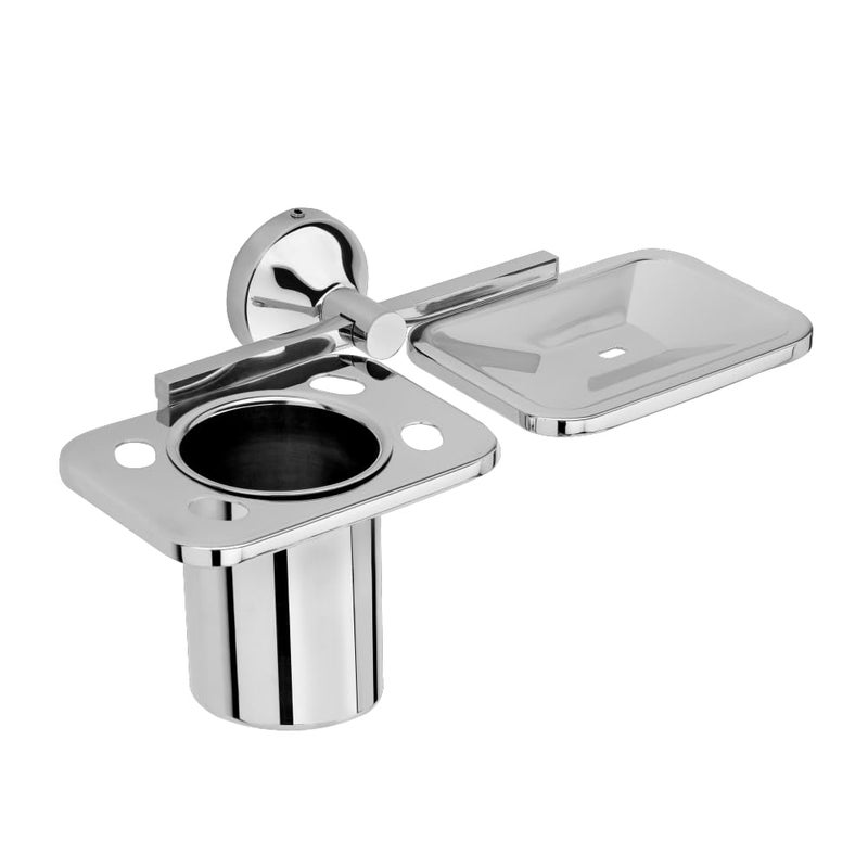 LAPO Stainless Steel 304 Grade Tumbler Holder for Bathroom/Soap with Tumbler Holder Wall Mounted/Tooth Brush Holder Bathroom Accessories(Cp/Matt Finish) Pack of 1 - Image 4