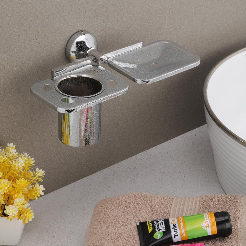 LAPO Stainless Steel 304 Grade Tumbler Holder for Bathroom/Soap with Tumbler Holder Wall Mounted/Tooth Brush Holder Bathroom Accessories(Cp/Matt Finish) Pack of 1 - Image 2