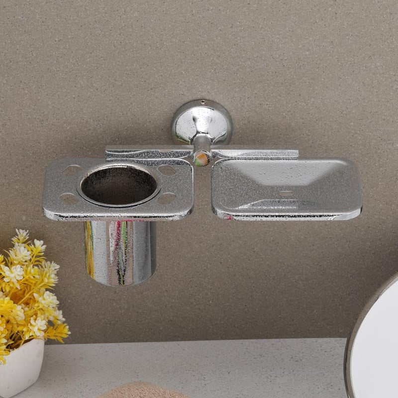 LAPO Stainless Steel 304 Grade Tumbler Holder for Bathroom/Soap with Tumbler Holder Wall Mounted/Tooth Brush Holder Bathroom Accessories(Cp/Matt Finish) Pack of 1 - Image 3