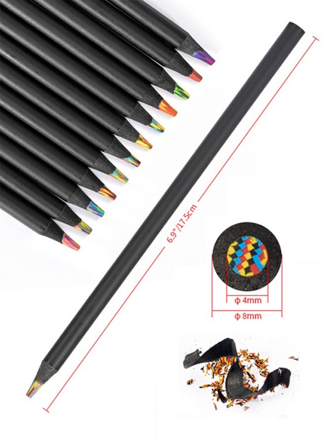 Generic 4 in 1 Black Wooden Rainbow Pencils，12 Colour Pencils for Adult and Child，Classroom School Pencils Cool Gifts Stuff Art Supplies,Party Favors,Goodie Bags Fillers(12 Pcs)  - Image 4