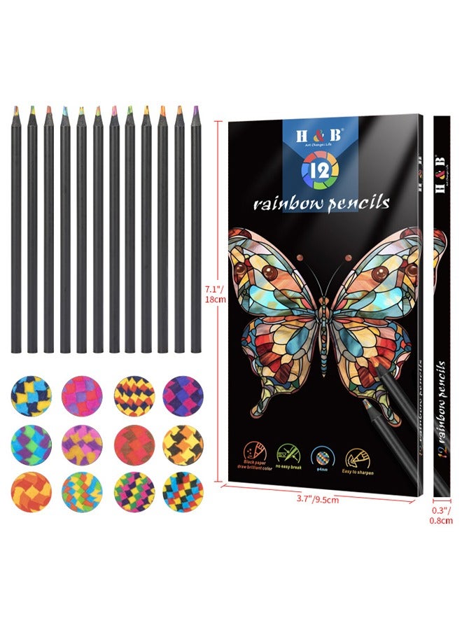 Generic 4 in 1 Black Wooden Rainbow Pencils，12 Colour Pencils for Adult and Child，Classroom School Pencils Cool Gifts Stuff Art Supplies,Party Favors,Goodie Bags Fillers(12 Pcs)  - Image 5