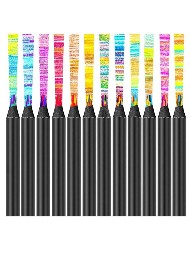 Generic 4 in 1 Black Wooden Rainbow Pencils，12 Colour Pencils for Adult and Child，Classroom School Pencils Cool Gifts Stuff Art Supplies,Party Favors,Goodie Bags Fillers(12 Pcs)  - Image 2