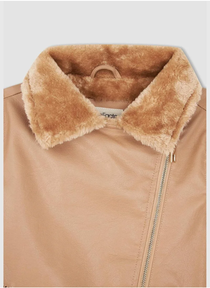 DeFacto FauxFur detailed Faux Leather Jacket