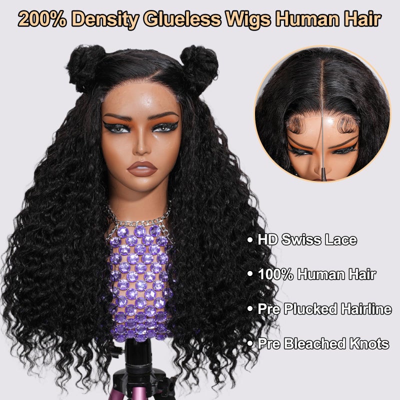 ROYAL IMPRESSION 28 Inch Deep Wave Wear And Go Glueless Wigs Human Hair Pre Plucked Pre Cut 200% Density 5x5 Deep Curly HD Closure Wigs 100% Real Human Hair Wigs No Synthetic Blend Reusable 3X Longer Lifespan - Image 2