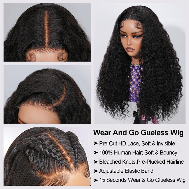 ROYAL IMPRESSION 28 Inch Deep Wave Wear And Go Glueless Wigs Human Hair Pre Plucked Pre Cut 200% Density 5x5 Deep Curly HD Closure Wigs 100% Real Human Hair Wigs No Synthetic Blend Reusable 3X Longer Lifespan - Image 4