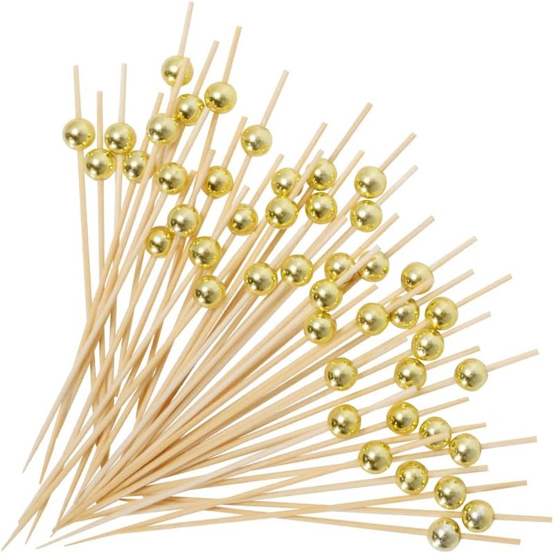 AIPNUN 100PCS Fancy Toothpicks for Appetizers, Gold Cocktail Picks for Party Decoration, Appetizer Skewers for Charcuterie Sandwich Burgers Fruit - 4.7 inch - Image 1