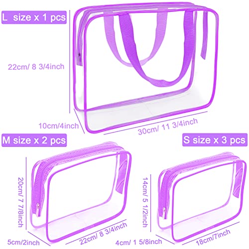 APREUTY Clear Makeup Bags TSA Approved 6 Pcs Cosmetic Makeup Bags Set Clear PVC with Zipper Handle Portable Travel Luggage Pouch Airport Airline Vacation Organization Purple - Image 3