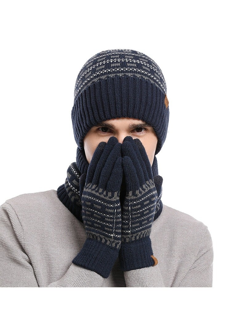 CMGTYYD Winter Beanie Hat Scarf Touchscreen Gloves Set, Knit Thick Fleece Lined Warm Touchscreen Gloves Beanie Scarf Set for Men and Women(navy blue)  - Image 1