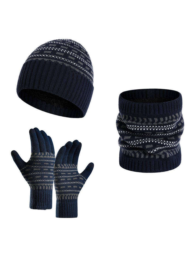 CMGTYYD Winter Beanie Hat Scarf Touchscreen Gloves Set, Knit Thick Fleece Lined Warm Touchscreen Gloves Beanie Scarf Set for Men and Women(navy blue)  - Image 2