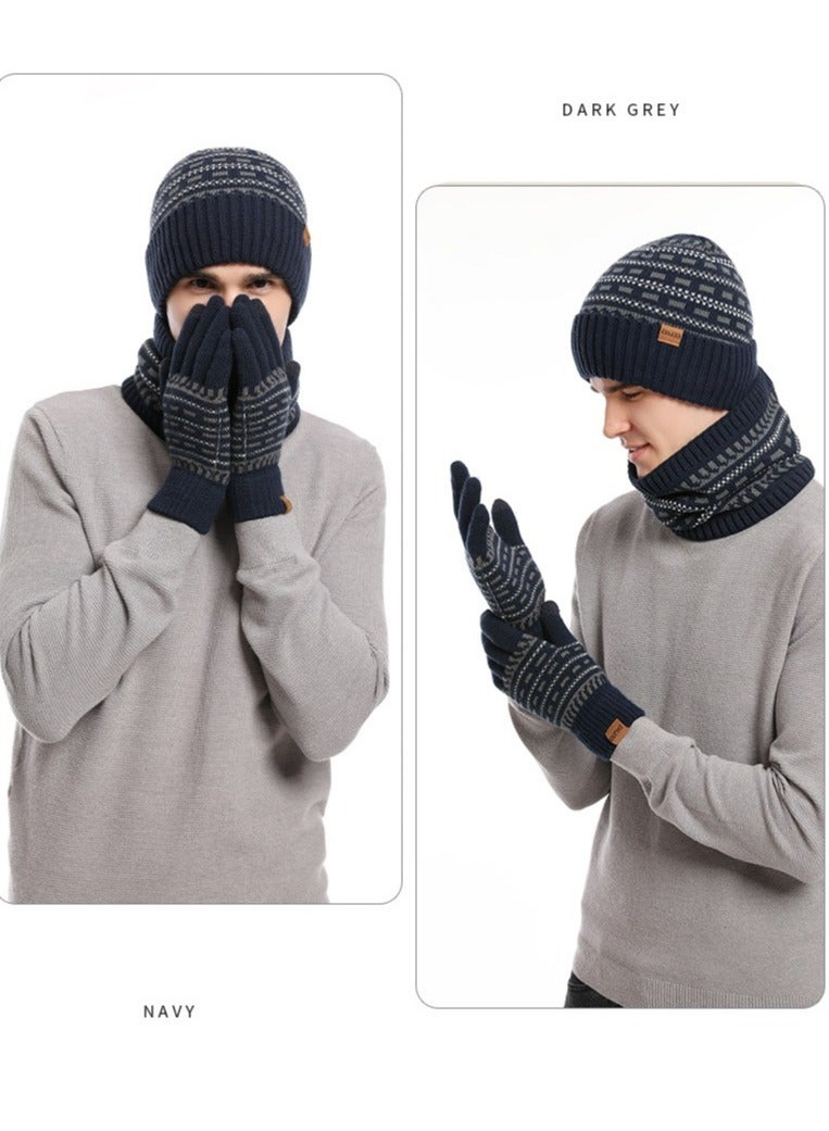 CMGTYYD Winter Beanie Hat Scarf Touchscreen Gloves Set, Knit Thick Fleece Lined Warm Touchscreen Gloves Beanie Scarf Set for Men and Women(navy blue)  - Image 5
