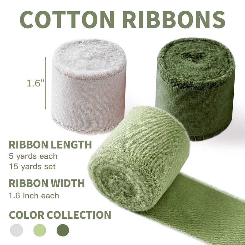 Keypan Green Ribbon 1-1/2 x 15 Yards Handmade Cotton Frayed Fringe Fabric Ribbons for Crafts Flower Bouquets Wedding Baby Shower Home DIY Decor - Image 2