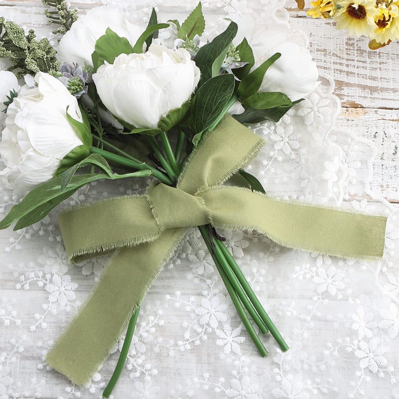 Keypan Green Ribbon 1-1/2 x 15 Yards Handmade Cotton Frayed Fringe Fabric Ribbons for Crafts Flower Bouquets Wedding Baby Shower Home DIY Decor - Image 3