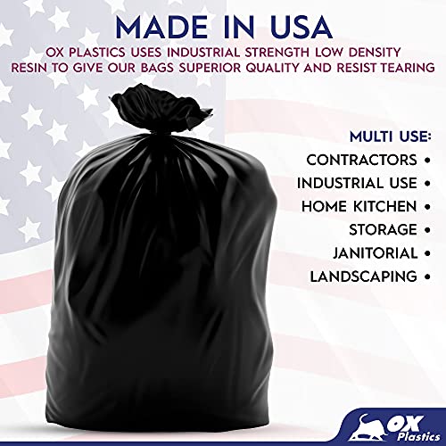 Ox Plastics 55 Gallon Trash Bags Heavy Duty – Large Black Contractor Bags 36x52" – Industrial, Yard Waste, Lawn & Leaf, Construction Garbage Can Liners – Made in USA (3 Mil, 25 Count) - Image 4