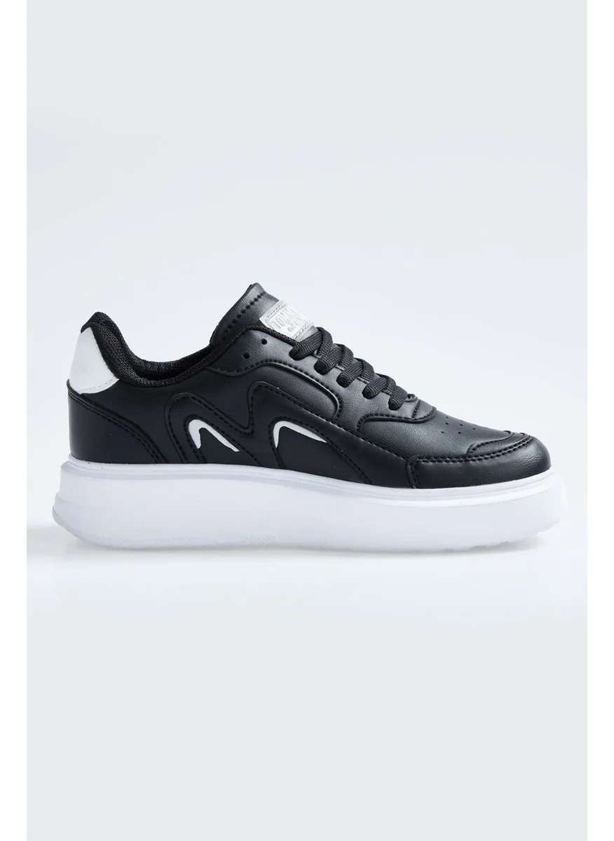 Tommy Life Black - White Laced High Sole Faux Leather Women's Sneakers - 89200