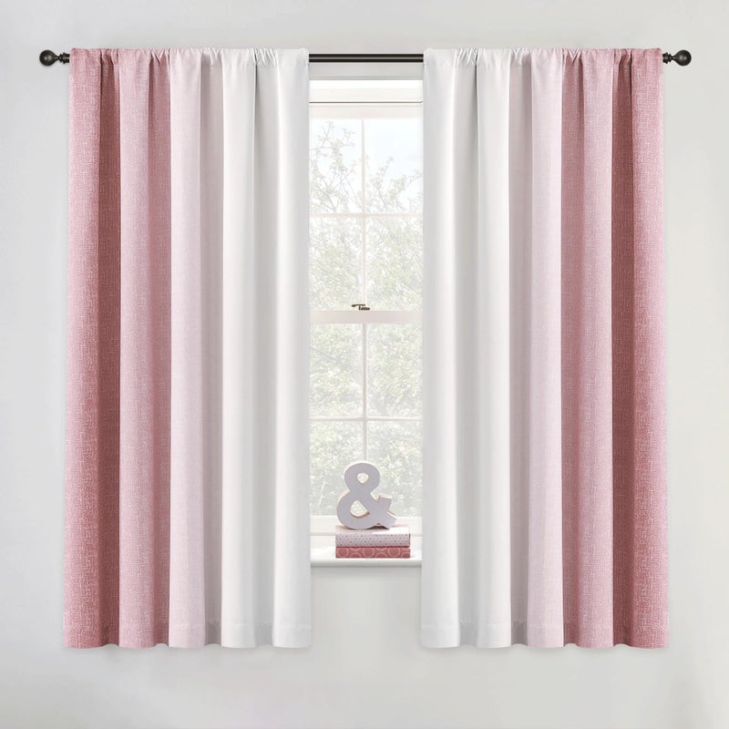 Geomoroccan Ombre 100 Blackout Curtains 63 Inch Length 2 Panels for Nursery Bedroom Pink White Gradient Patterned Room Darkening Noise Reducing Rod Pocket Window Treatment Drapes