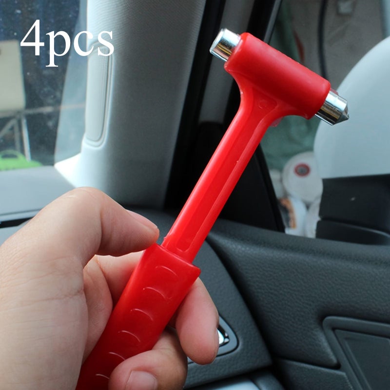 4pcs Red Car Emergency Escape Hammer With Seat Belt Cutter Safety Tool For Roadside Rescue - Image 1