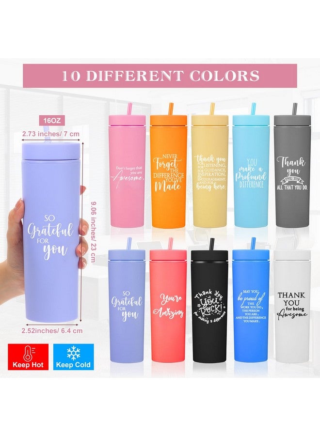 Rtteri 10 Pcs Thank You Cups Employee Appreciation Gifts 16oz Skinny Tumblers with Lids and Straws Plastic Tumblers for Social Worker Secretaries Teacher Staff(Colorful,Appreciation) - Image 2