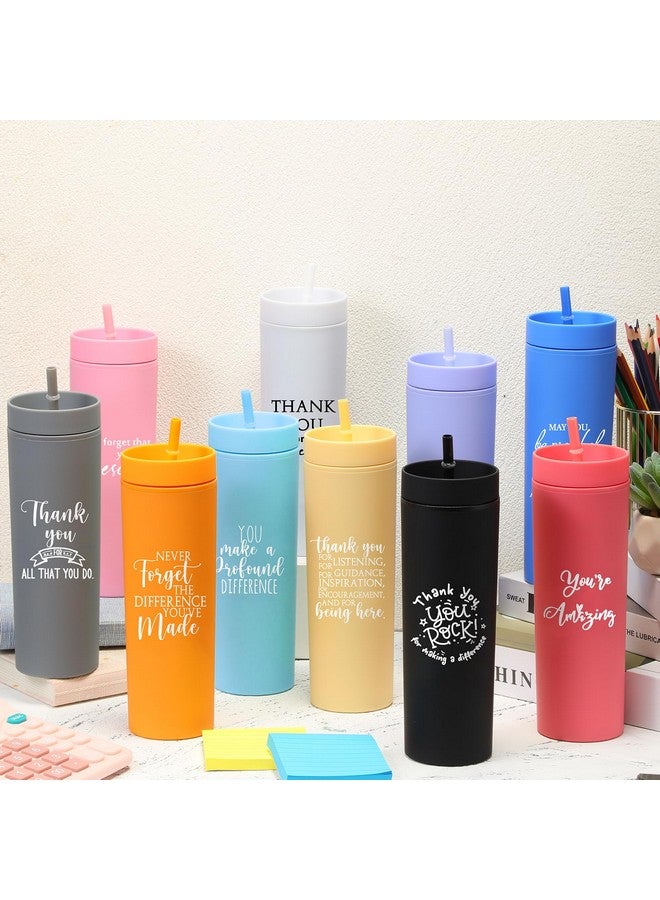 Rtteri 10 Pcs Thank You Cups Employee Appreciation Gifts 16oz Skinny Tumblers with Lids and Straws Plastic Tumblers for Social Worker Secretaries Teacher Staff(Colorful,Appreciation) - Image 4