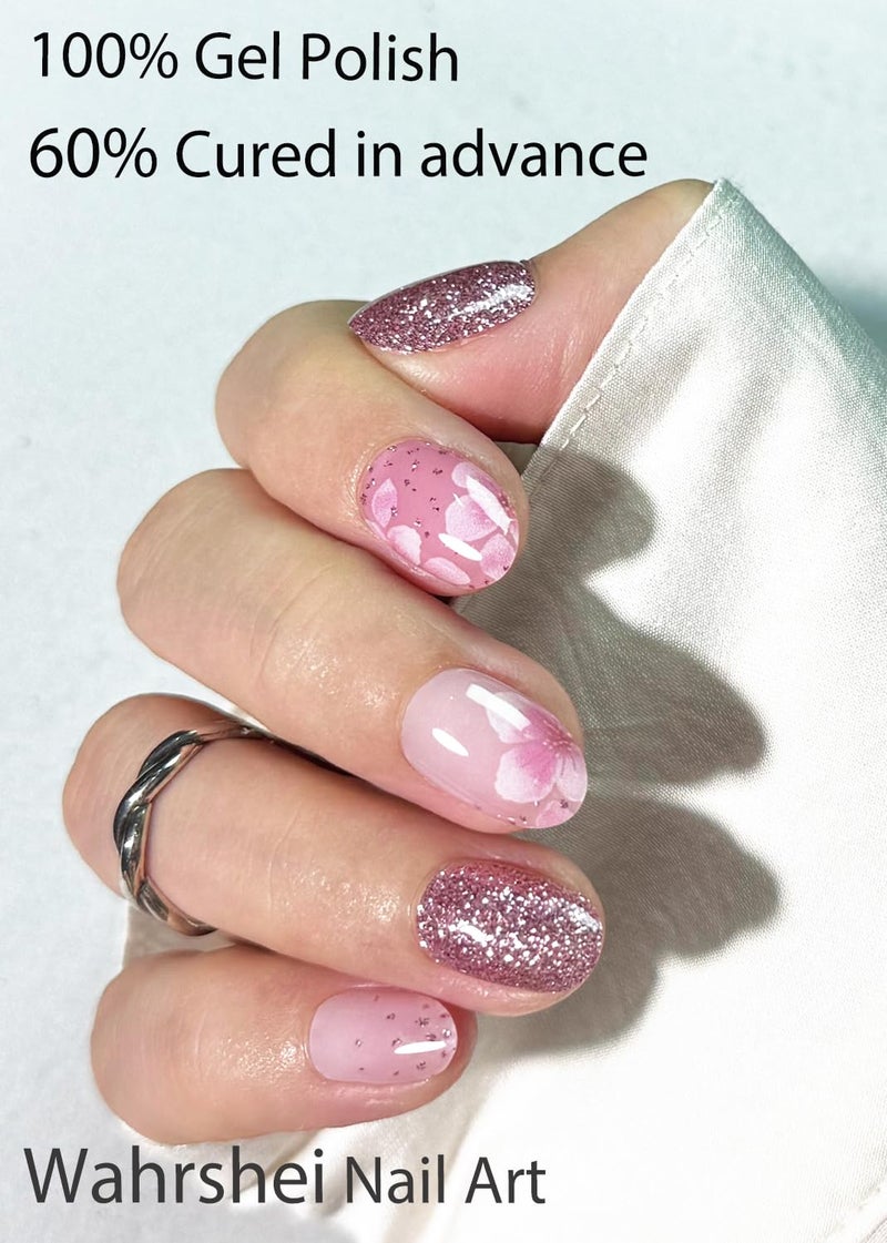 Wahrshei UV Gel Nail Stickers, Spring, Pink Sakura 20pcs Semi Cured Gel Nail Strips, Wraps for Home Manicure DIY - Image 4