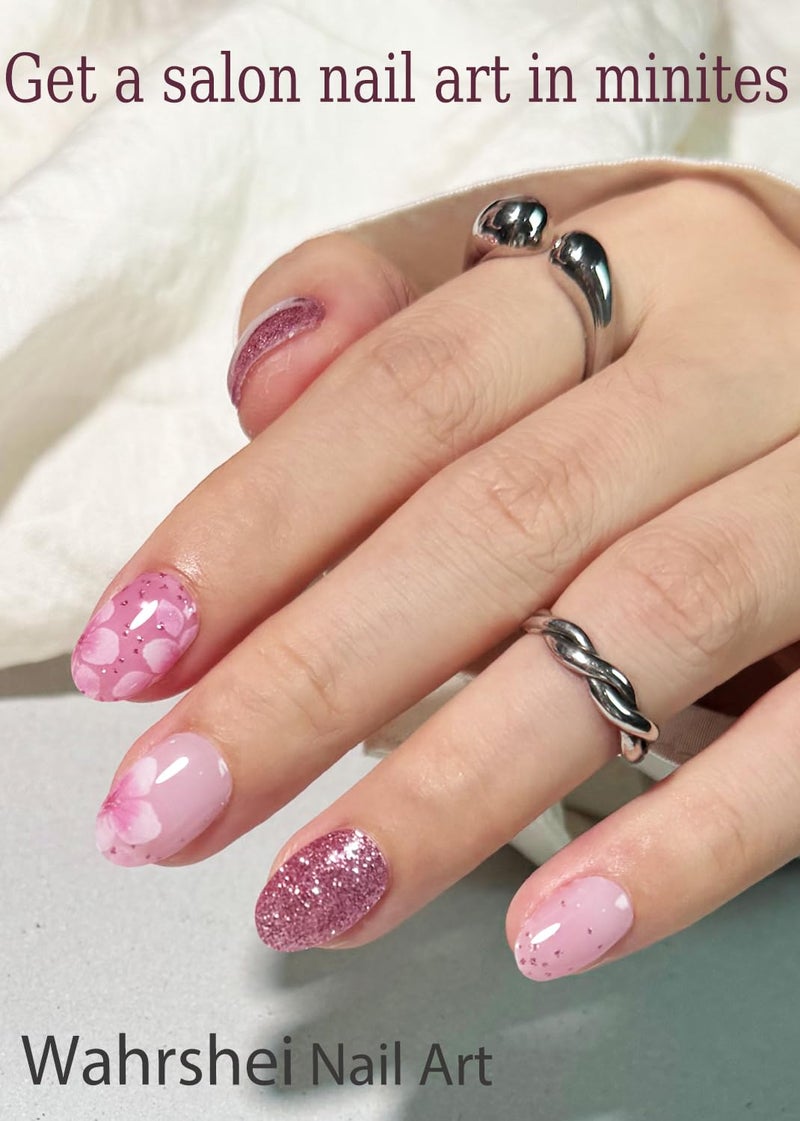 Wahrshei UV Gel Nail Stickers, Spring, Pink Sakura 20pcs Semi Cured Gel Nail Strips, Wraps for Home Manicure DIY - Image 3