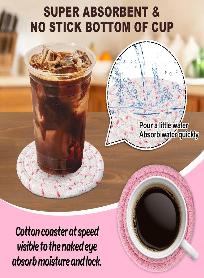 وولاين مجموعة قواعد أكواب من 4 قطع من Whaline، مصنوعة يدويًا من القطن المضفر، بتصميم زهور وردية، دائرية الشكل، مانعة للانزلاق، ماصة للرطوبة، مناسبة للمنزل والمكتب والمطاعم، هدية مثالية للمنزل الجديد، مقاس 4.3 × 4.3 بوصة - Image 4