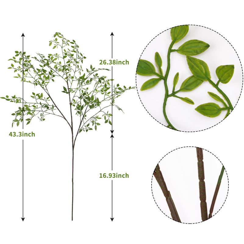 CEWOR Artificial Plants 2PCS 43.3 Inch Green Nandina Tall Plants for Wedding Shop Garden Office Home DÃ©cor Greenery Stems Fake Branches for Vase Indoor - Image 2
