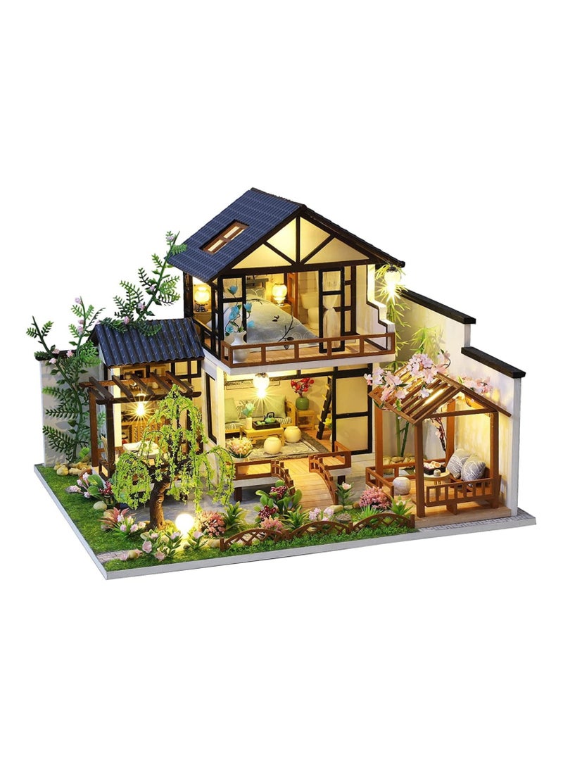 عام مجموعة أثاث مصغر من الخشب لبيت دمى DIY، حرف يدوي مصغر للمنزل مع غطاء ضد الغبار وصندوق موسيقى، لعبة هدايا للمراهقين والبالغين بمقياس 1:24 - Image 1