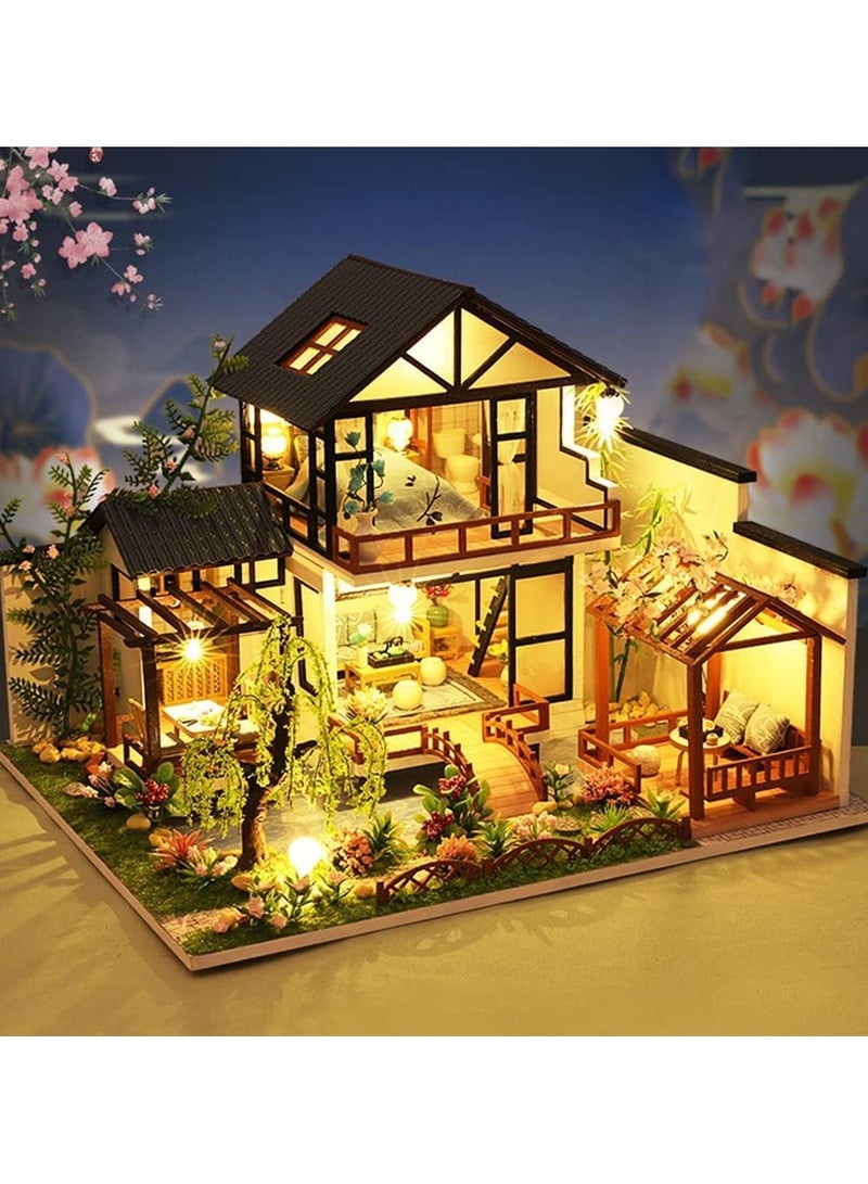 عام مجموعة أثاث مصغر من الخشب لبيت دمى DIY، حرف يدوي مصغر للمنزل مع غطاء ضد الغبار وصندوق موسيقى، لعبة هدايا للمراهقين والبالغين بمقياس 1:24 - Image 2