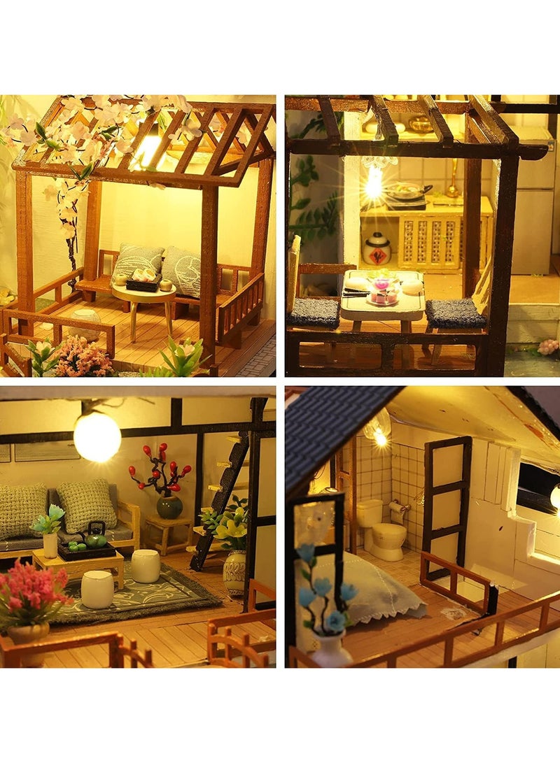 عام مجموعة أثاث مصغر من الخشب لبيت دمى DIY، حرف يدوي مصغر للمنزل مع غطاء ضد الغبار وصندوق موسيقى، لعبة هدايا للمراهقين والبالغين بمقياس 1:24 - Image 3