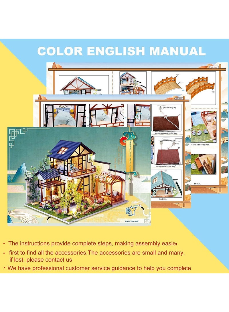 عام مجموعة أثاث مصغر من الخشب لبيت دمى DIY، حرف يدوي مصغر للمنزل مع غطاء ضد الغبار وصندوق موسيقى، لعبة هدايا للمراهقين والبالغين بمقياس 1:24 - Image 4