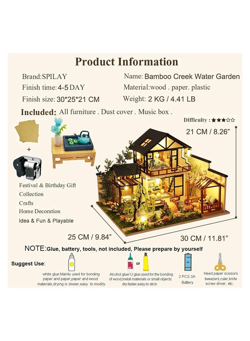 عام مجموعة أثاث مصغر من الخشب لبيت دمى DIY، حرف يدوي مصغر للمنزل مع غطاء ضد الغبار وصندوق موسيقى، لعبة هدايا للمراهقين والبالغين بمقياس 1:24 - Image 5